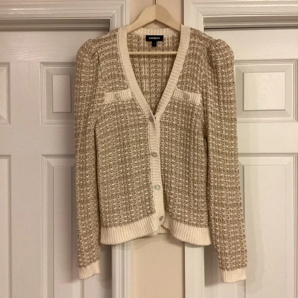 Express Puff Sleeve Novelty Sweater Jacket - Picture 2 of 11